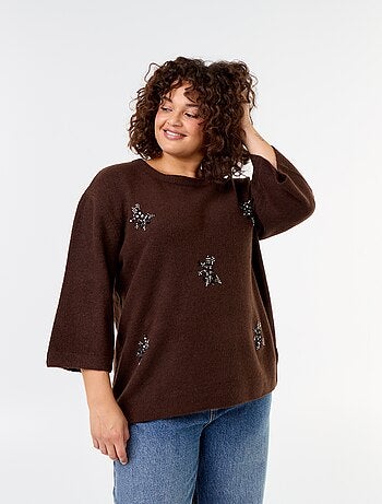 Maglione a tinta unita con strass