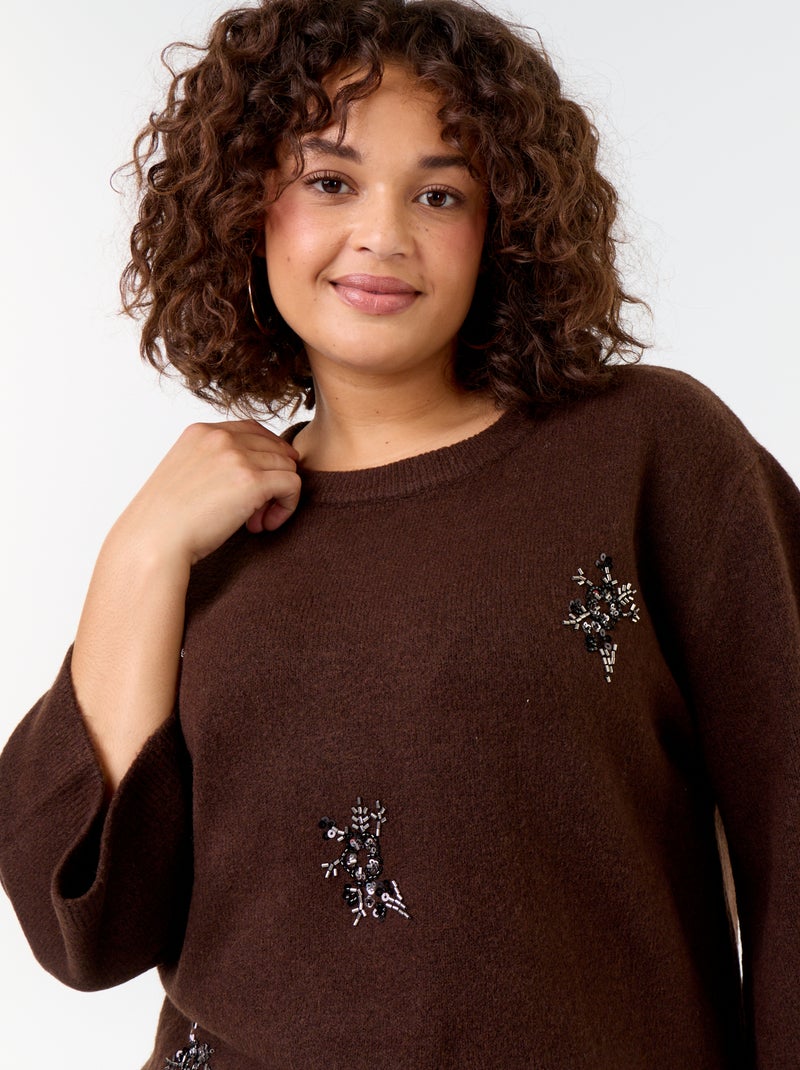 Maglione a tinta unita con strass Marrone - Kiabi