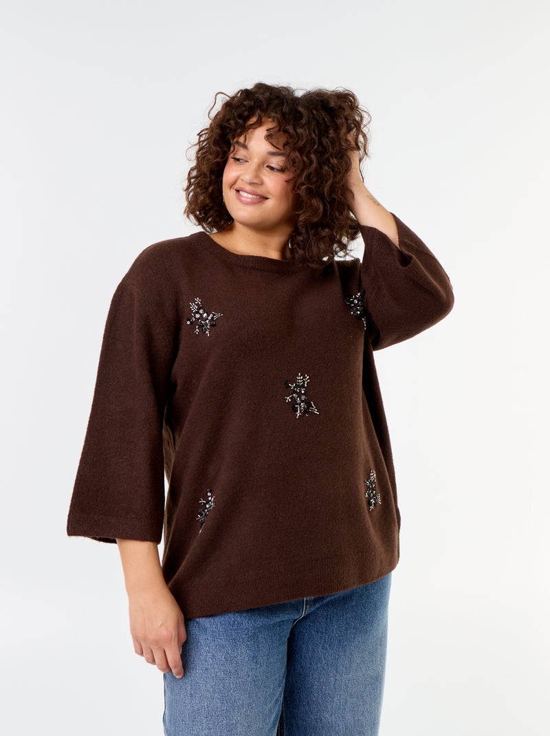 Maglione a tinta unita con strass Marrone - Kiabi