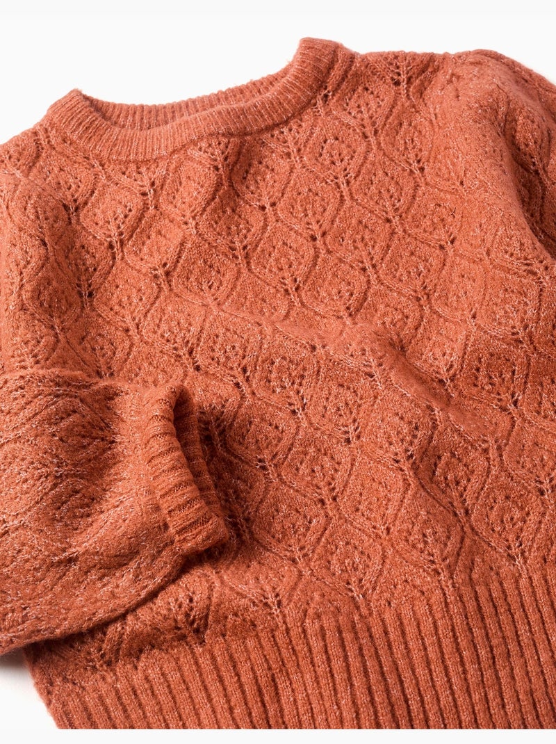 Maglione a traforo con maniche a palloncino Marrone - Kiabi