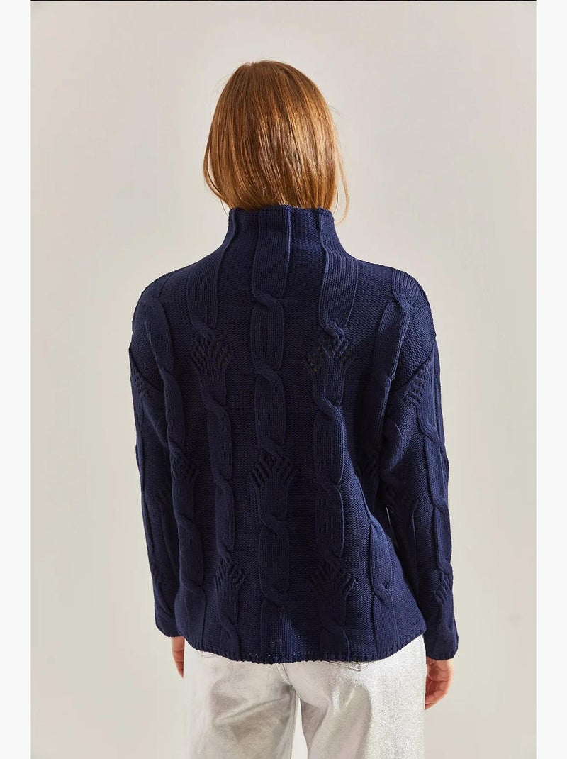 Maglione a trecce a collo alto lucci Blu marino - Kiabi