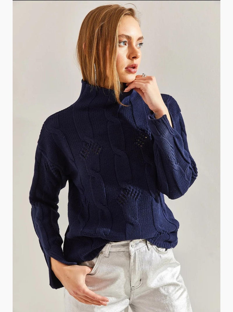 Maglione a trecce a collo alto lucci Blu marino - Kiabi