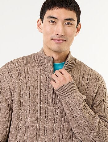 Maglione a trecce con collo alto e zip