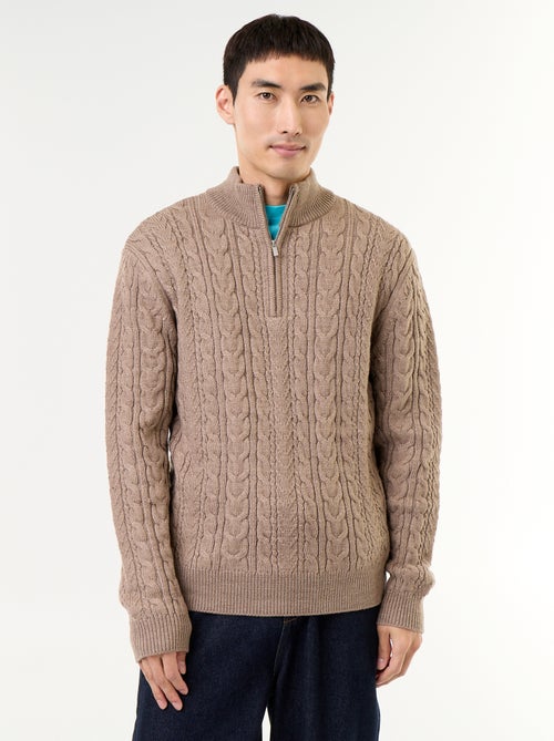 Maglione a trecce con collo alto e zip - Kiabi Maglione a trecce con collo alto e zip - Kiabi