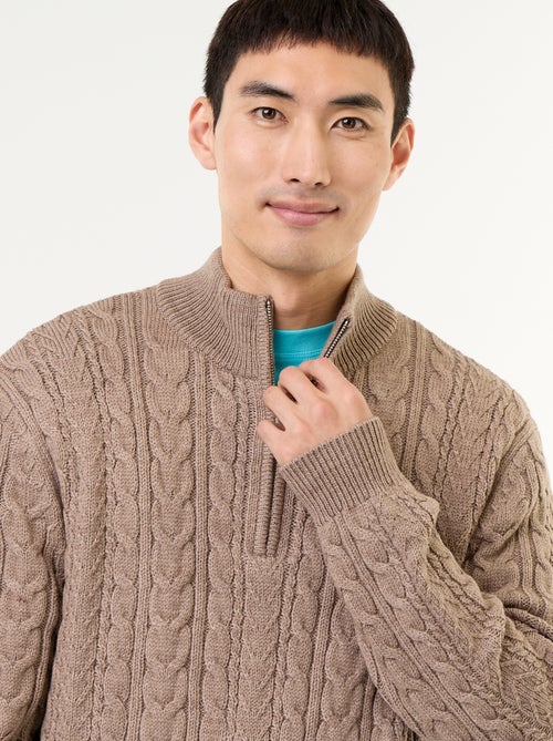 Maglione a trecce con collo alto e zip - Kiabi Maglione a trecce con collo alto e zip - Kiabi