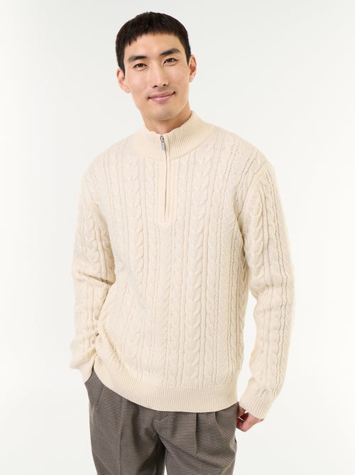 Maglione a trecce con collo alto e zip - Kiabi Maglione a trecce con collo alto e zip - Kiabi