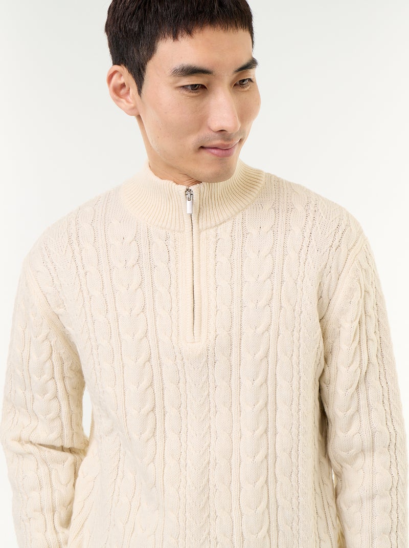 Maglione a trecce con collo alto e zip Bianco - Kiabi