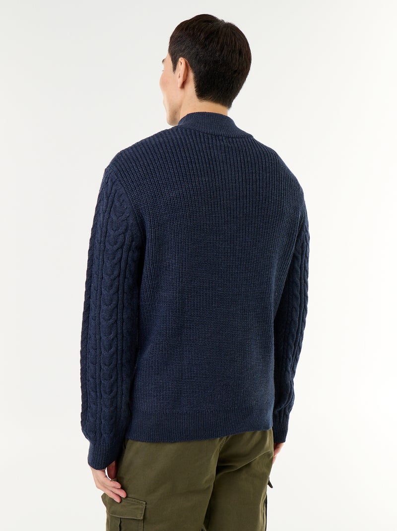 Maglione a trecce con collo alto e zip Blu - Kiabi