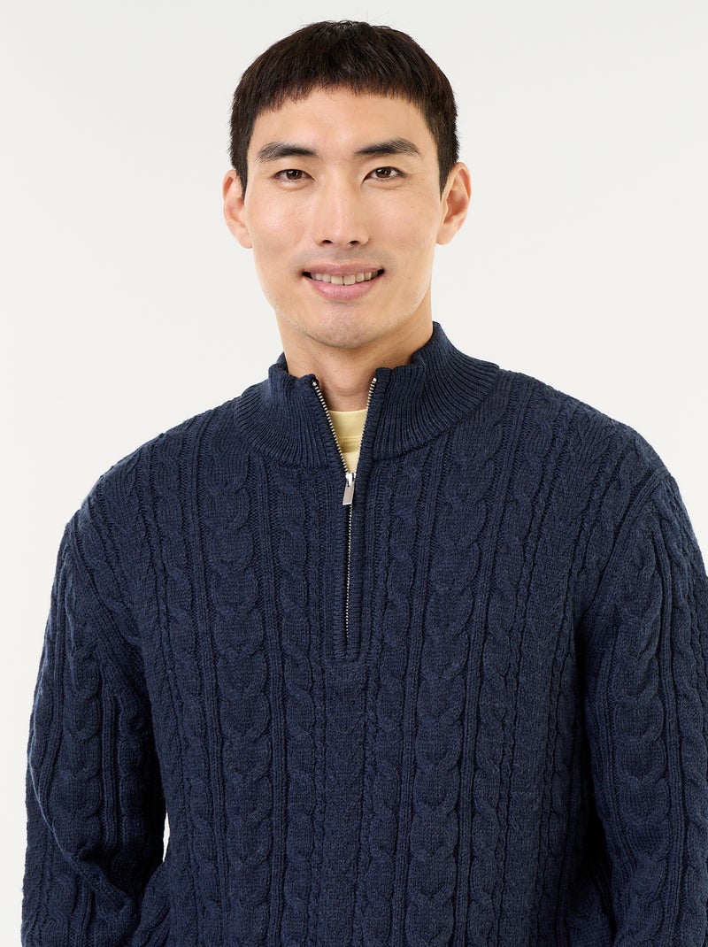Maglione a trecce con collo alto e zip Blu - Kiabi