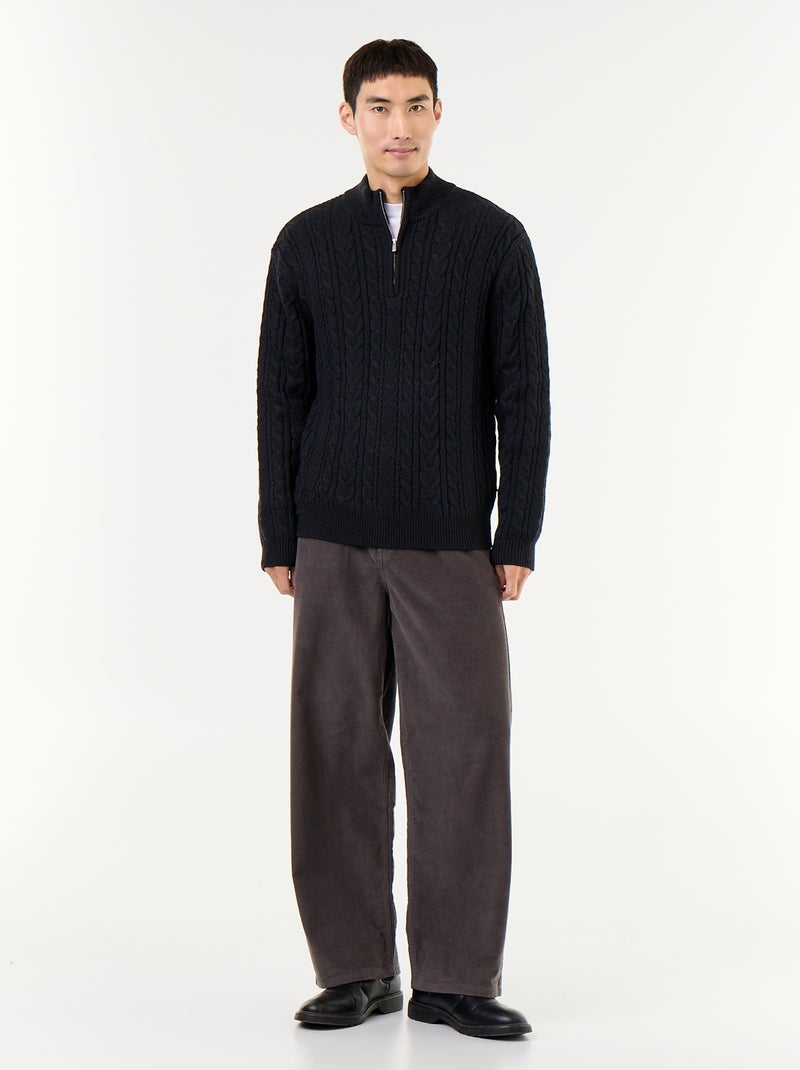 Maglione a trecce con collo alto e zip Nero - Kiabi
