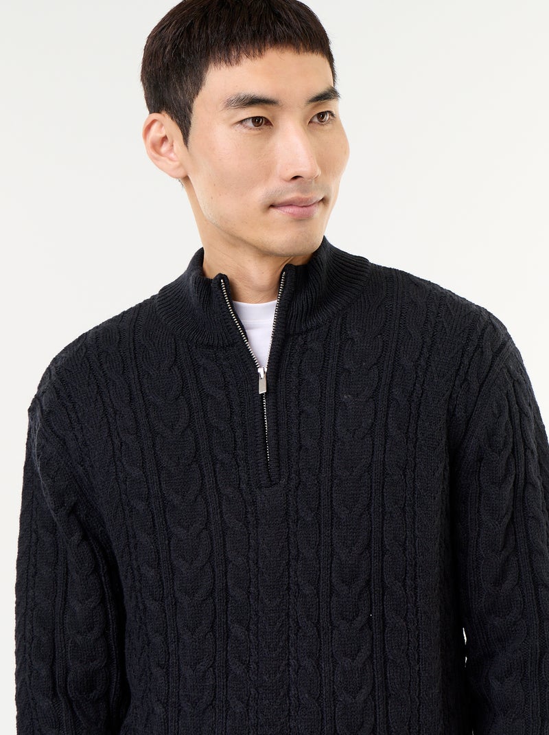 Maglione a trecce con collo alto e zip Nero - Kiabi