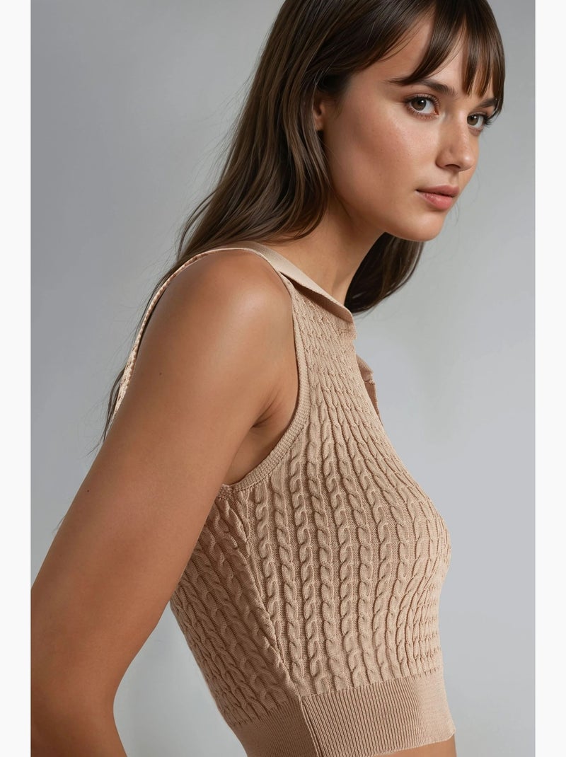 Maglione a trecce con scollo a v my fashion Cammello - Kiabi