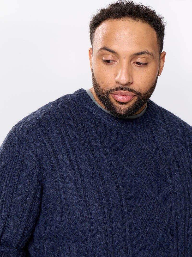 Maglione a trecce con scollo rotondo Blu - Kiabi