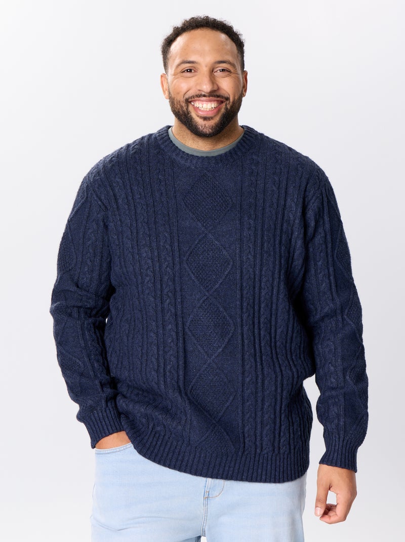 Maglione a trecce con scollo rotondo Blu - Kiabi