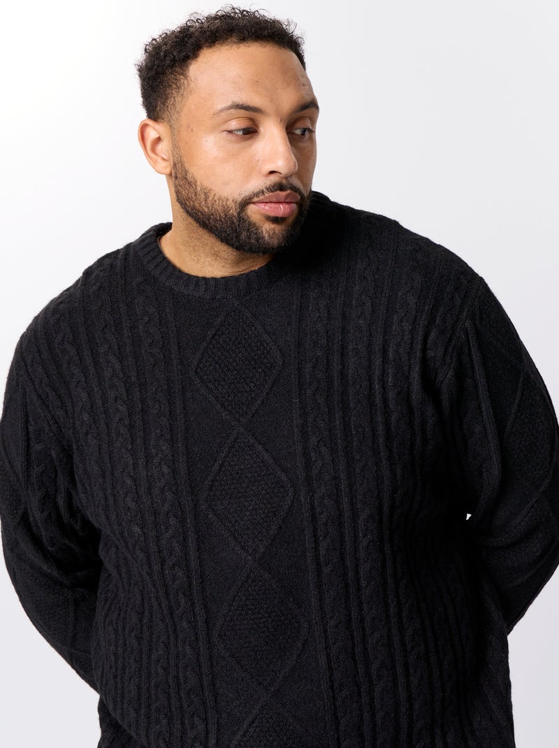 Maglione a trecce con scollo rotondo Nero - Kiabi