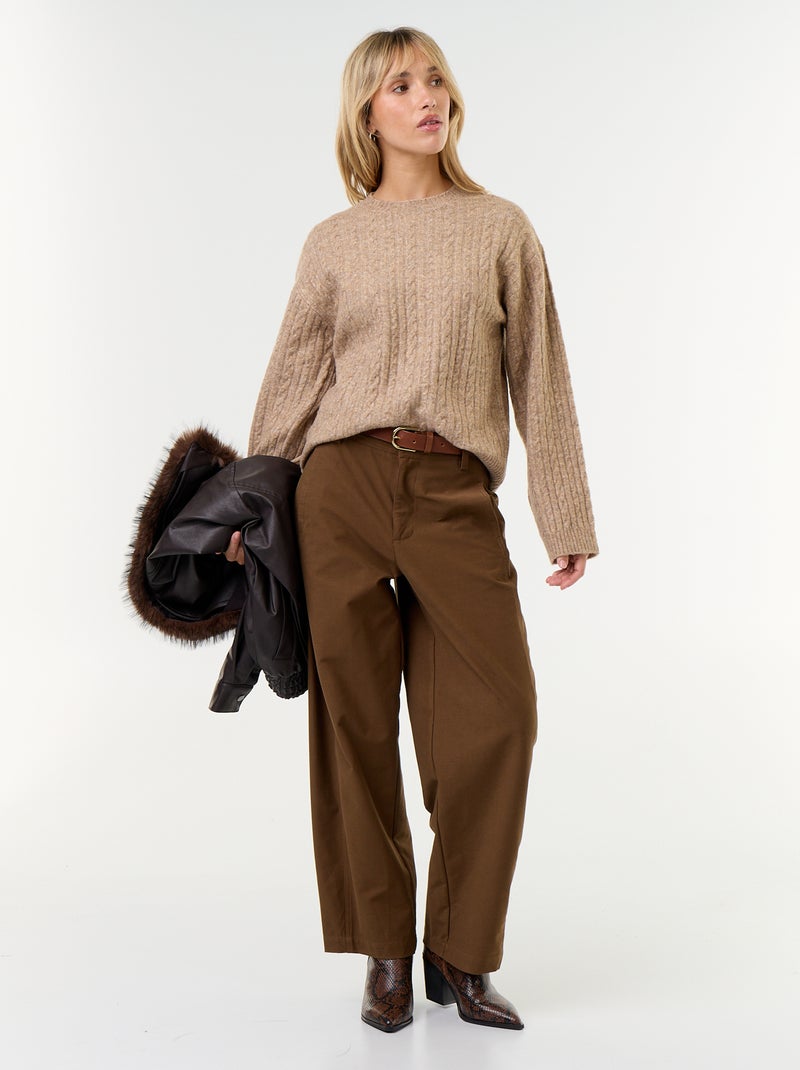 Maglione a trecce girocollo Beige - Kiabi
