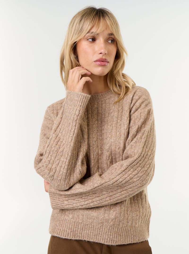 Maglione a trecce girocollo Beige - Kiabi