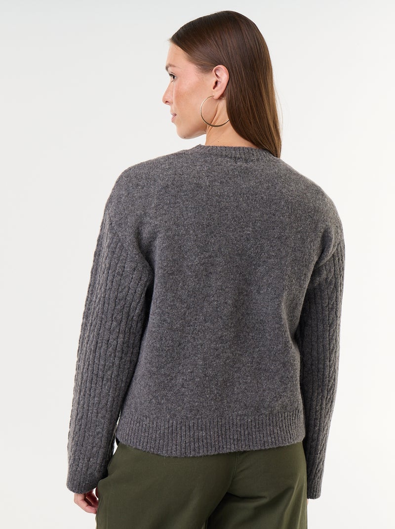 Maglione a trecce girocollo Grigio - Kiabi