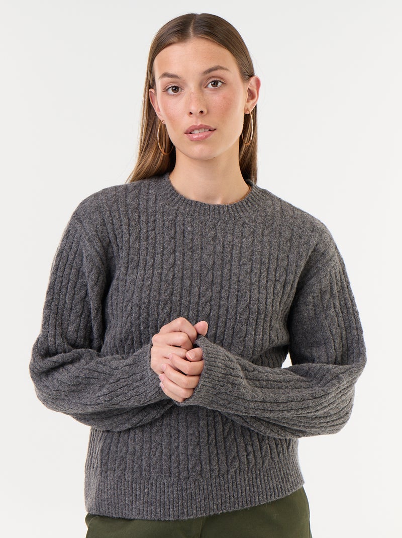 Maglione a trecce girocollo Grigio - Kiabi