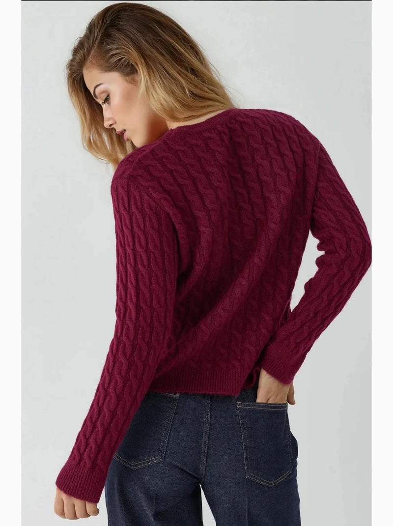 Maglione a trecce in maglia spessa con girocollo hiccup Rosso bordeaux - Kiabi