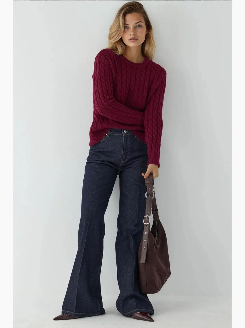 Maglione a trecce in maglia spessa con girocollo hiccup Rosso bordeaux - Kiabi