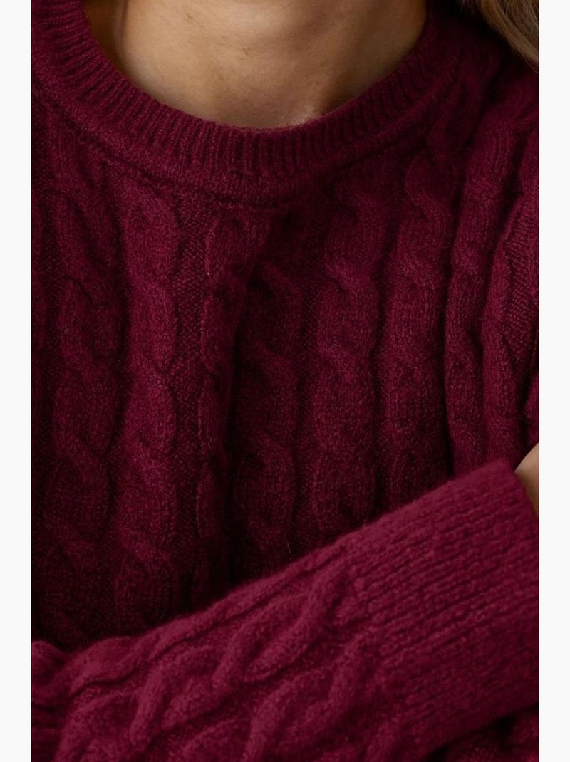 Maglione a trecce in maglia spessa con girocollo hiccup Rosso bordeaux - Kiabi