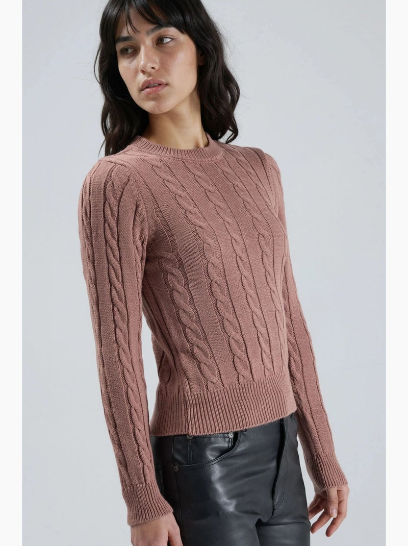 Maglione aderente a trecce my fashion Rosa antico - Kiabi