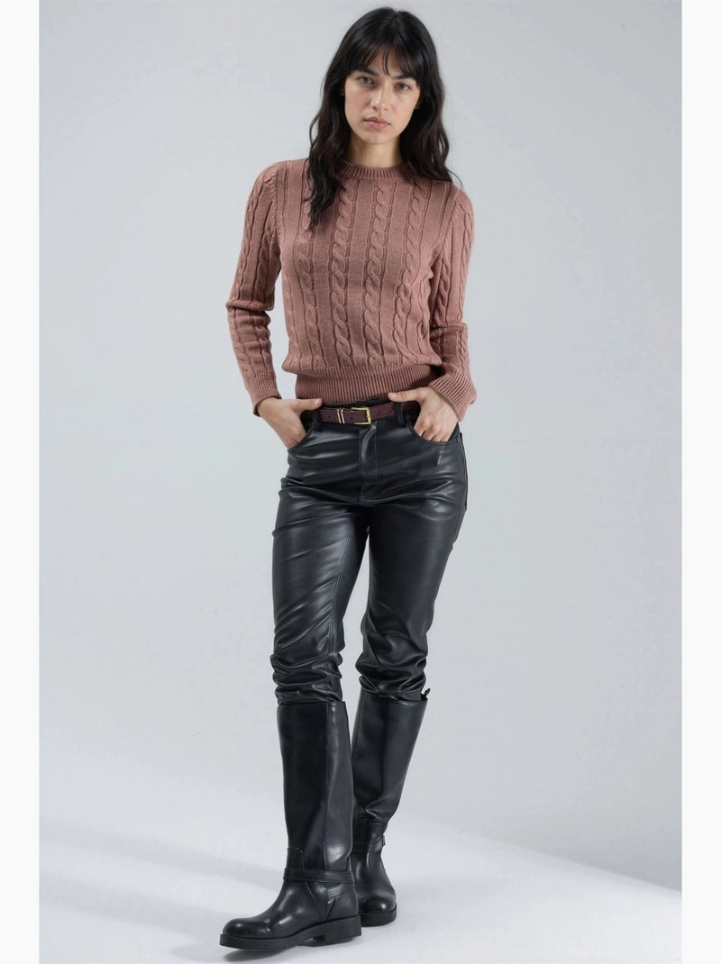 Maglione aderente a trecce my fashion Rosa antico - Kiabi