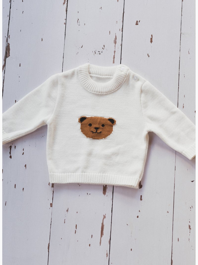Maglione bambino piccolo in cotone - orsetto Ecru - Kiabi