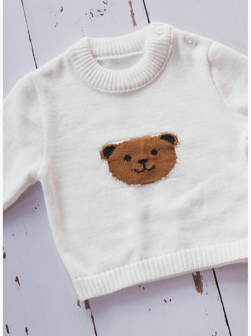 Maglione bambino piccolo in cotone - orsetto Ecru - Kiabi