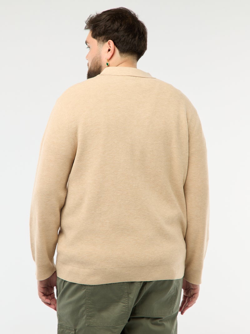 Maglione basic collo polo abbottonato Beige - Kiabi