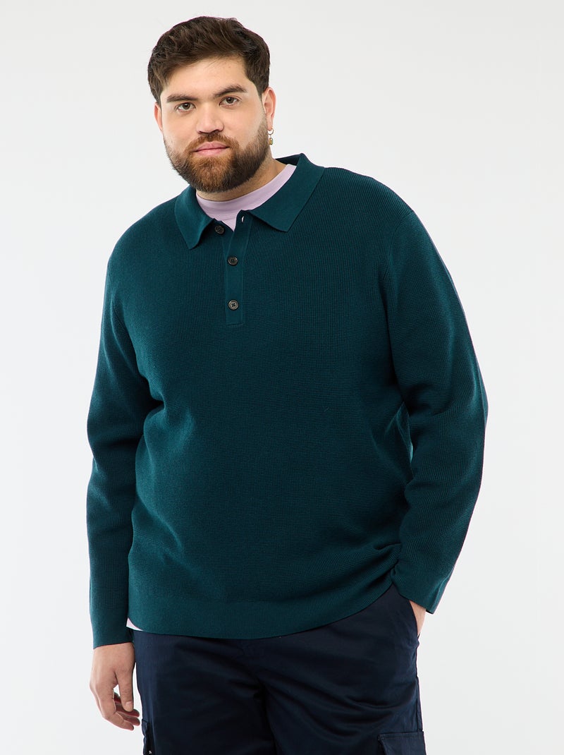 Maglione basic collo polo abbottonato Blu - Kiabi