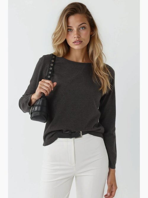 Maglione basic girocollo in misto viscosa hiccup - Kiabi Maglione basic girocollo in misto viscosa hiccup - Kiabi