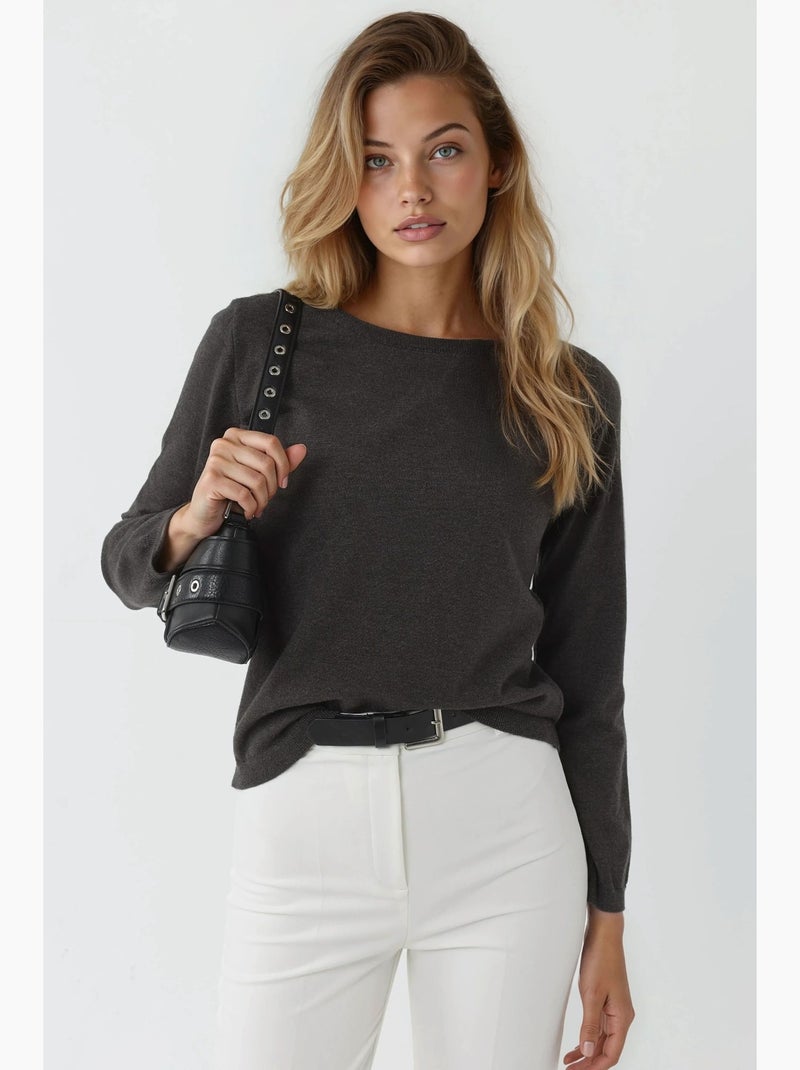 Maglione basic girocollo in misto viscosa hiccup Grigio nero - Kiabi