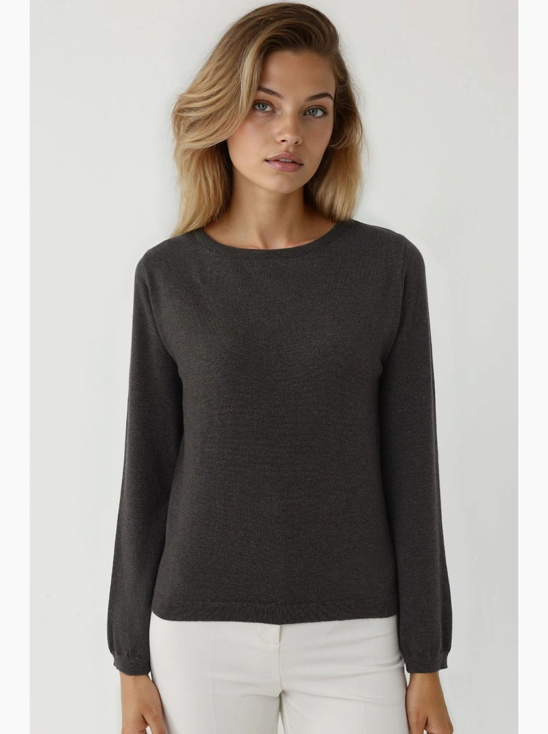 Maglione basic girocollo in misto viscosa hiccup Grigio nero - Kiabi