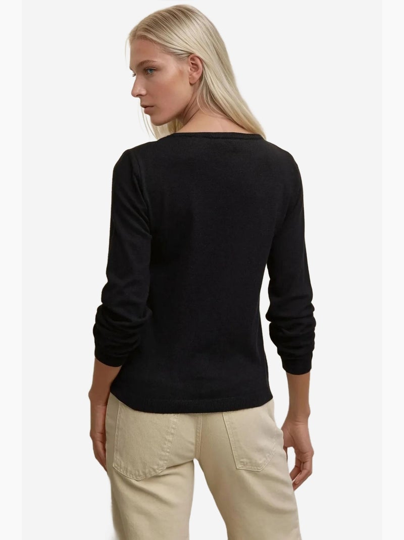 Maglione basic girocollo in misto viscosa hiccup Nero - Kiabi