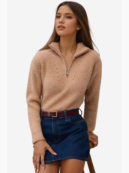 Maglione basic in maglia con collo a cerniera hiccup - Kiabi Maglione basic in maglia con collo a cerniera hiccup - Kiabi