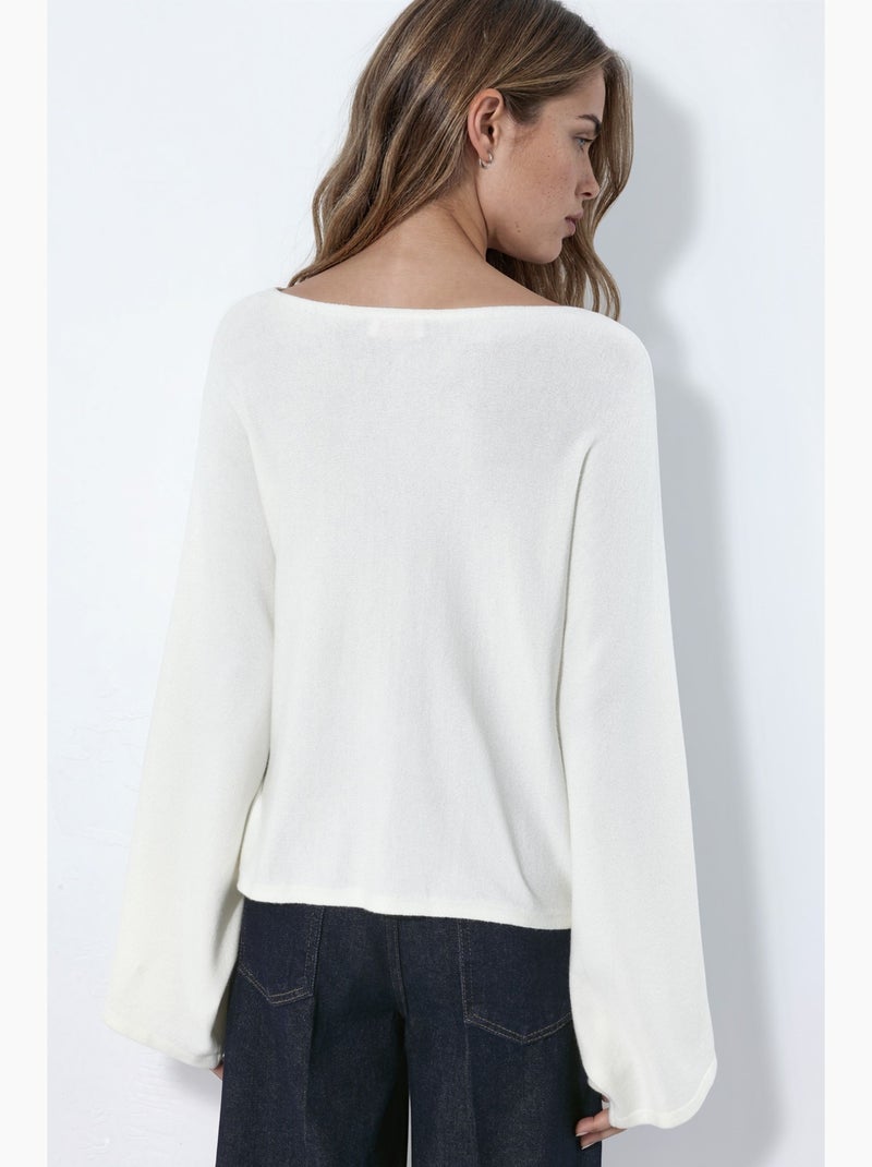 Maglione basic in maglia morbida con scollo a barca hiccup Crema - Kiabi