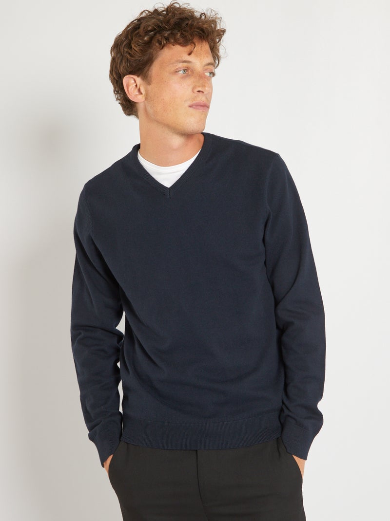 Maglione basic in maglia tinta unita blu - Kiabi
