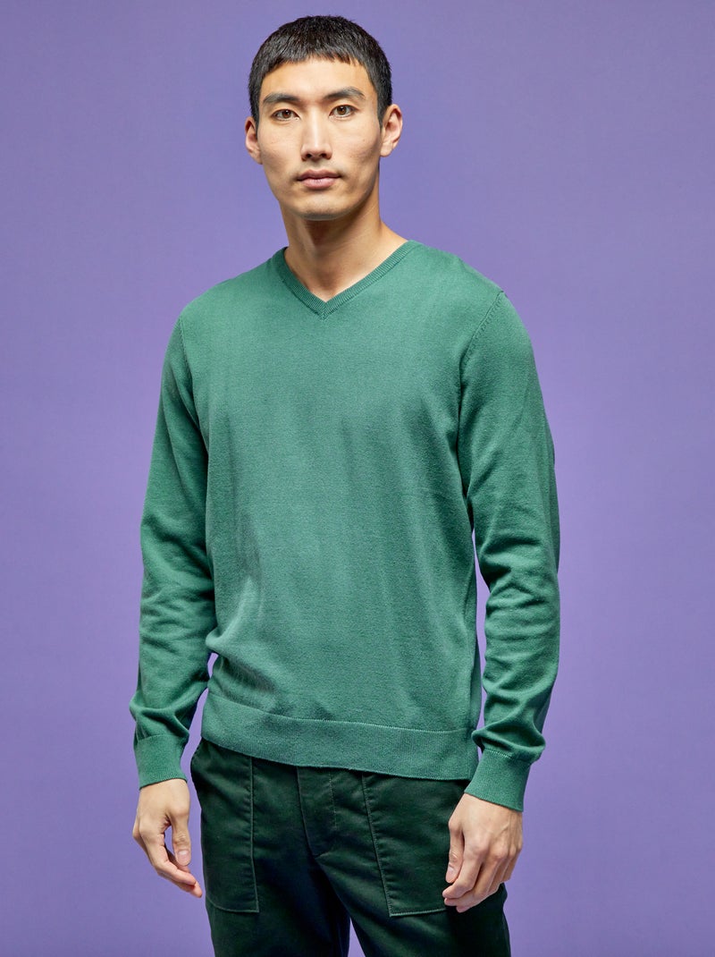 Maglione basic in maglia tinta unita verde grigio - Kiabi