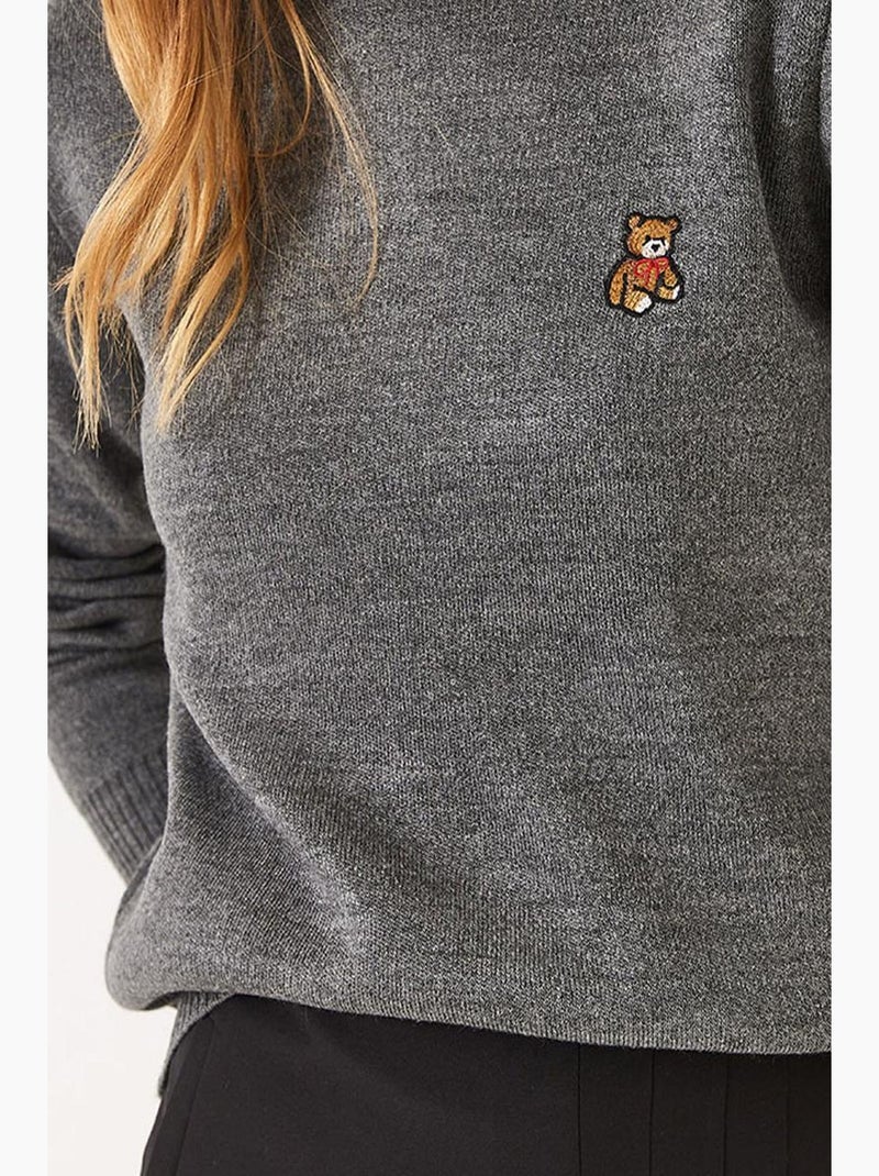 Maglione basic ricamato teddy lucci Grigio scuro - Kiabi