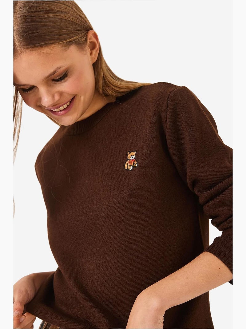 Maglione basic ricamato teddy lucci Marrone scuro - Kiabi