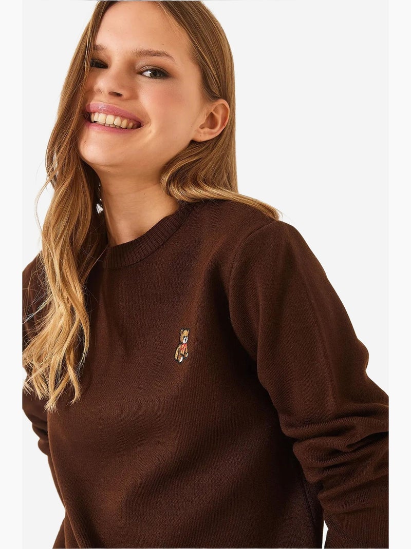 Maglione basic ricamato teddy lucci Marrone scuro - Kiabi