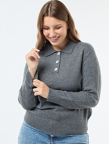 Maglia collo polo con bottoni gioiello