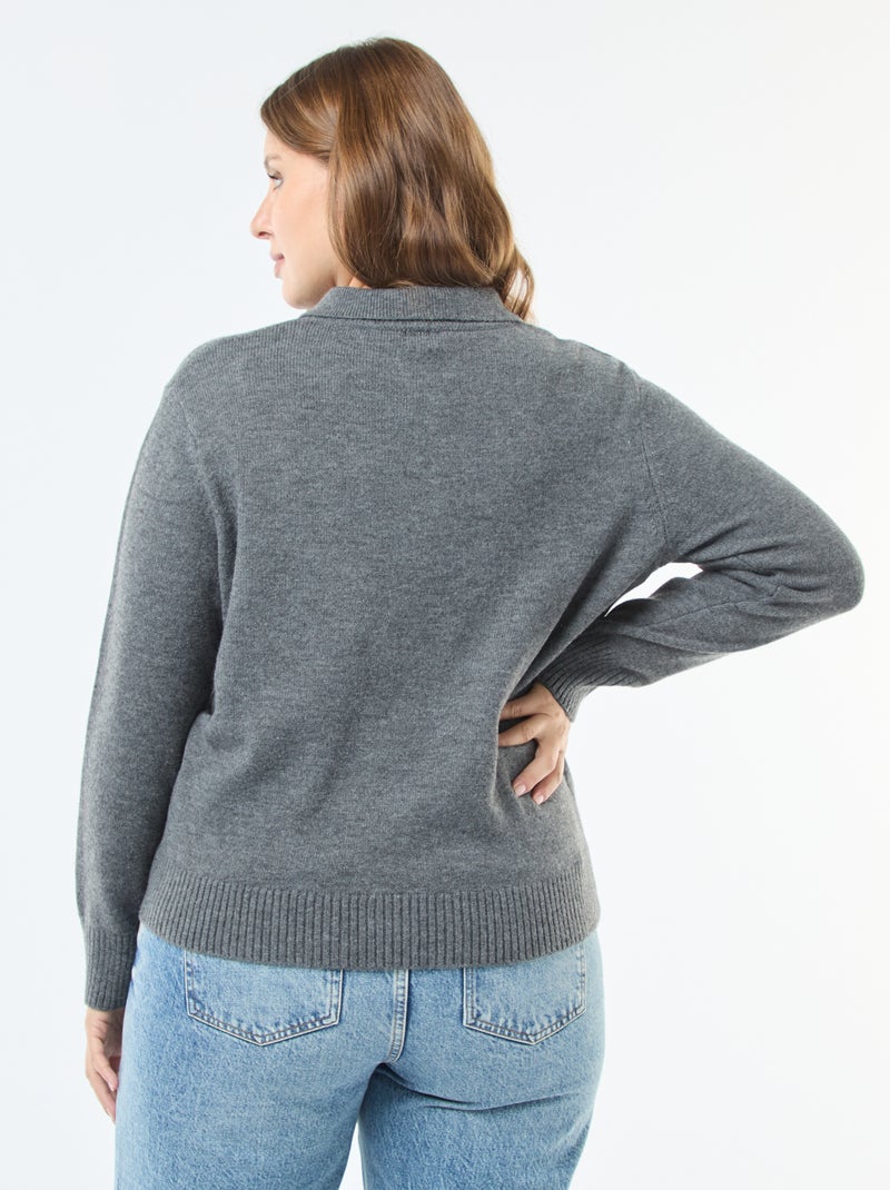 Maglione collo polo con bottoni gioiello Grigio - Kiabi