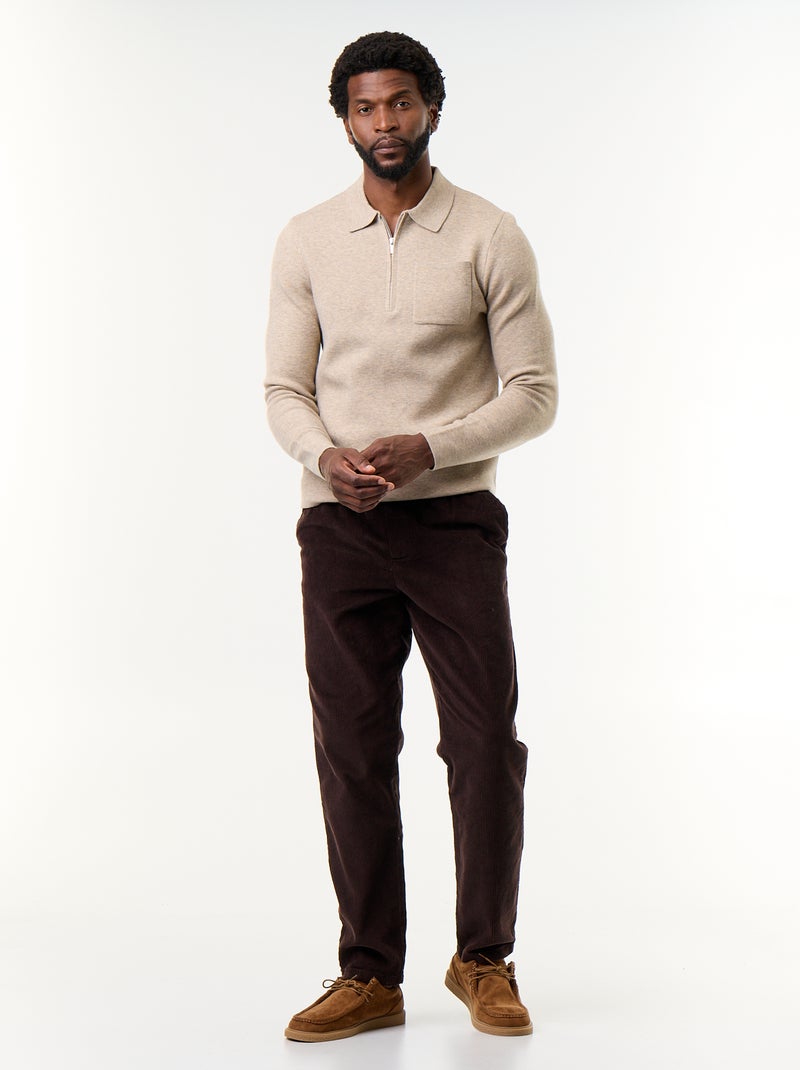 Maglione collo polo con zip Beige - Kiabi