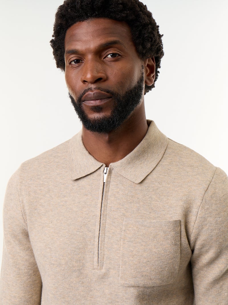Maglione collo polo con zip Beige - Kiabi
