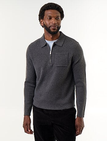 Maglione collo polo con zip