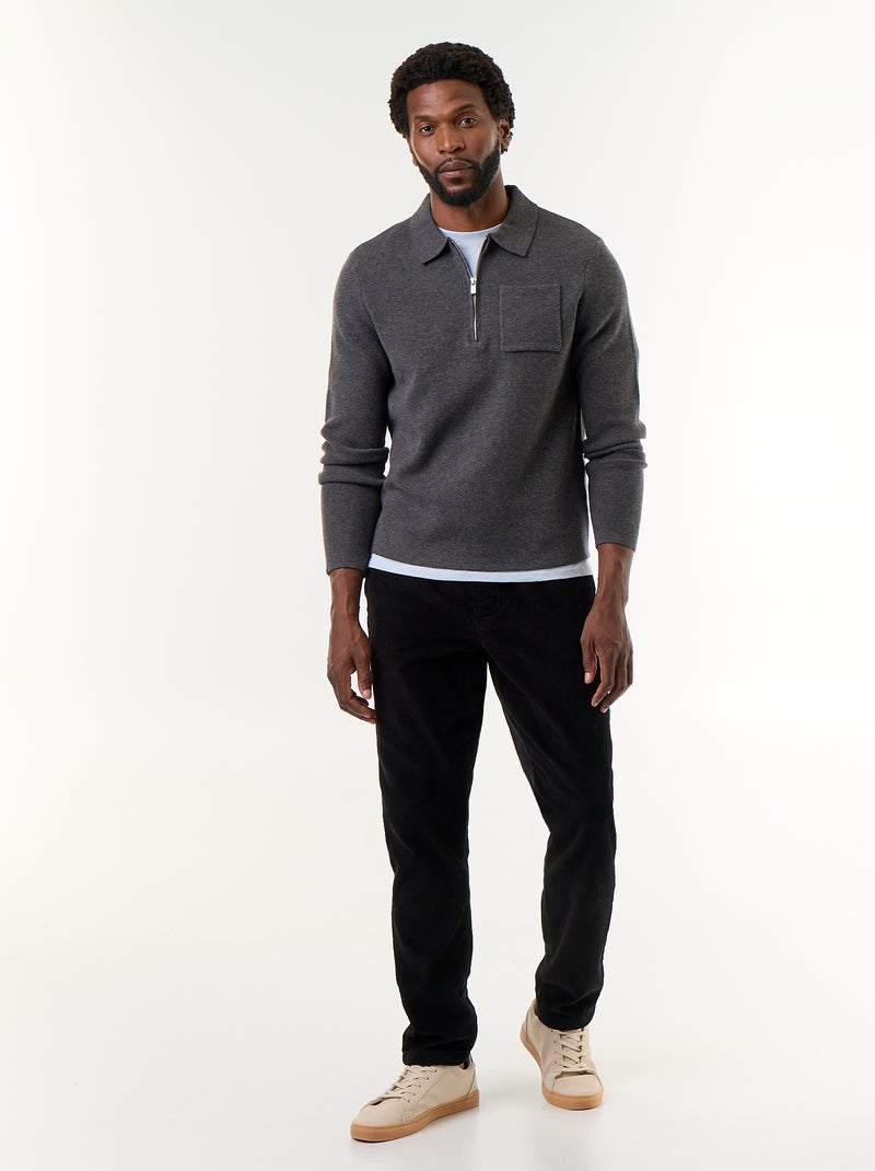 Maglione collo polo con zip Grigio - Kiabi