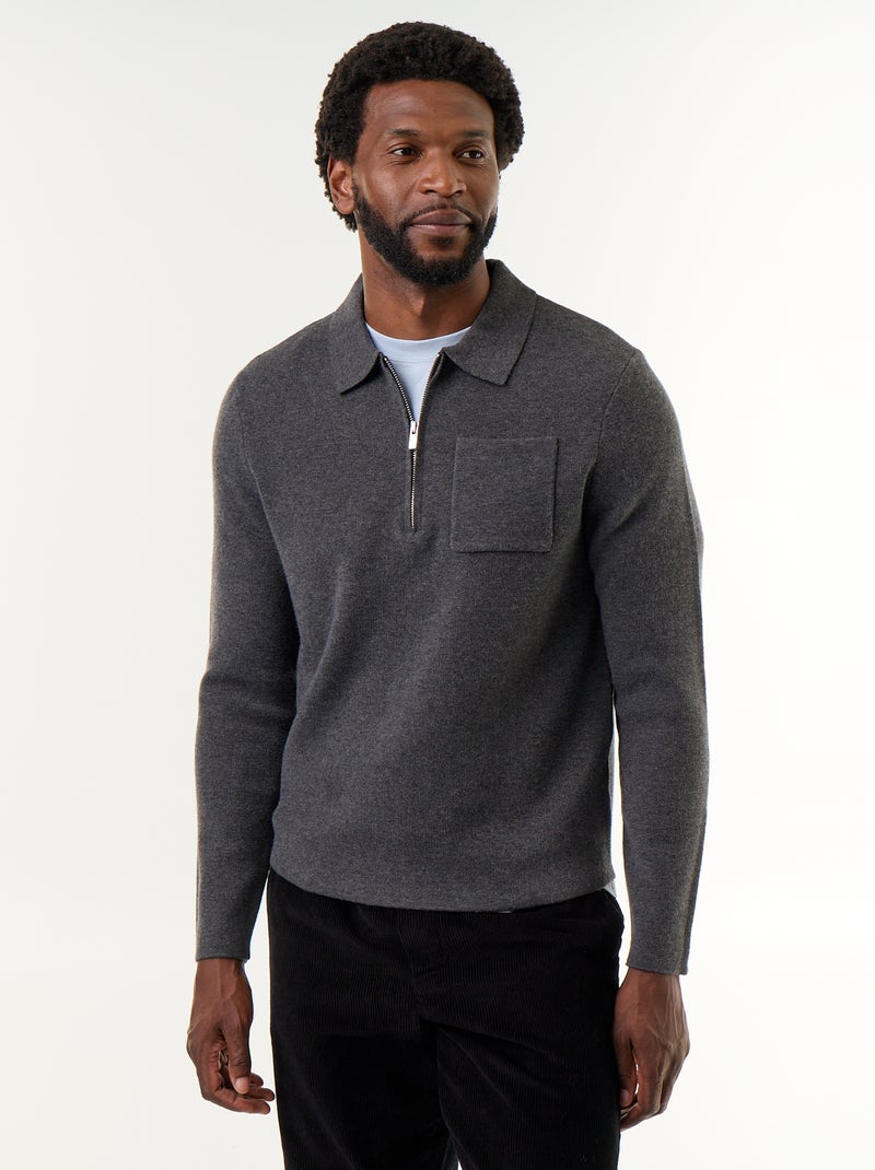 Maglione collo polo con zip Grigio - Kiabi